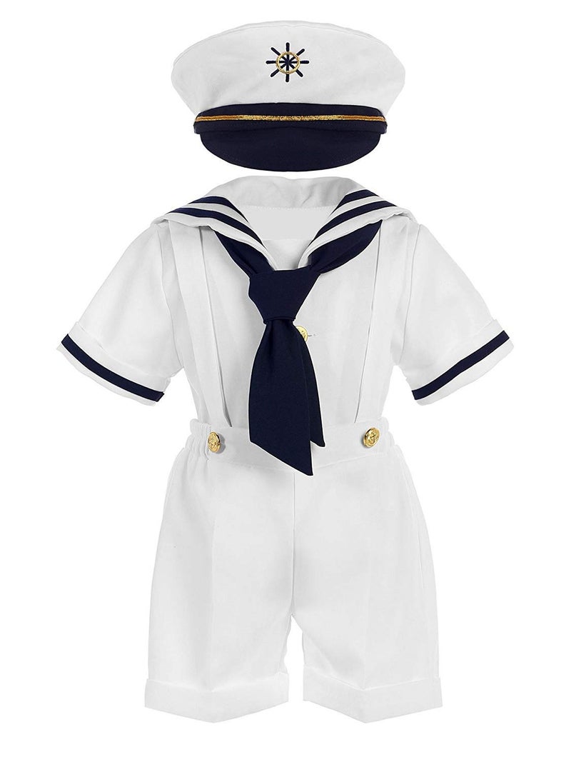iGirlDress Baby Toddler Boys Nautical Sailor Outfit Short Suit 4 Piece Set 6mos White - Image 4